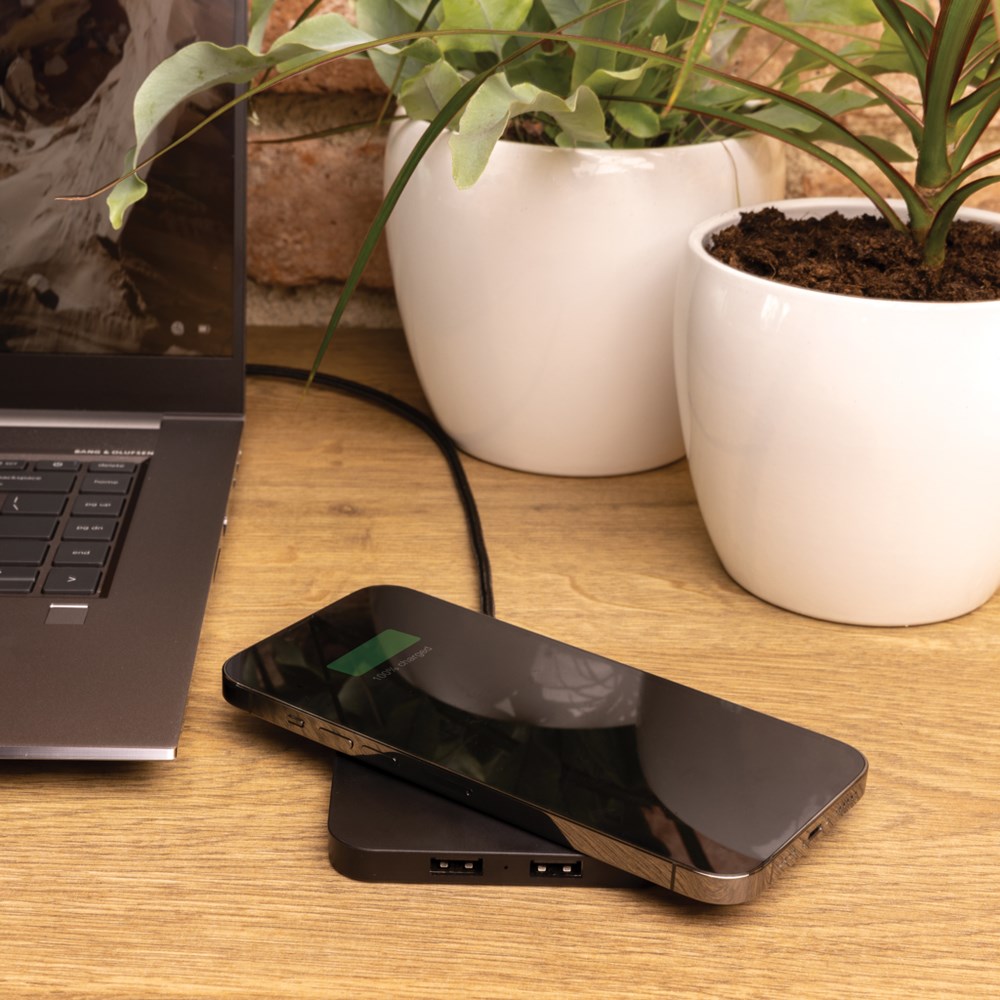 10W Wireless Charger aus RSC recycl. Kunststoff mit Dual-USB