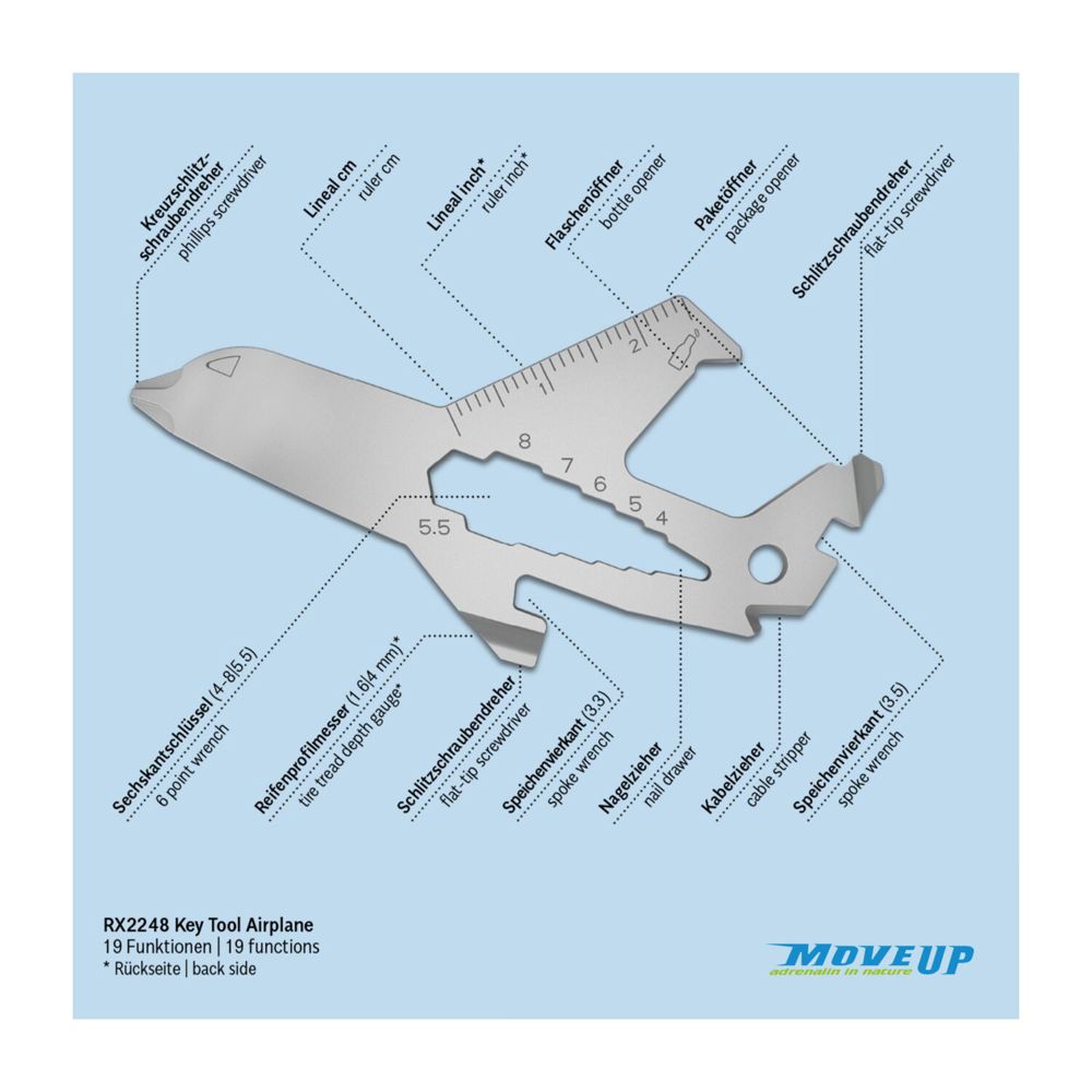 Geschenkartikel: ROMINOX® Key Tool Airplane / Flugzeug (19 Funktionen) im Motiv-Mäppchen Deutschland Fan Jubelverstärker