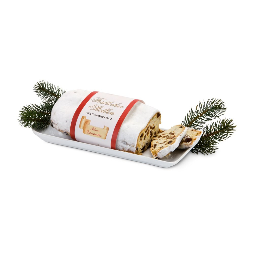 Christstollen im roten Geschenkkarton